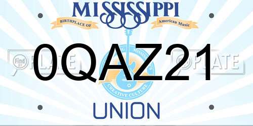 0QAZ21 Mississippi License Plate