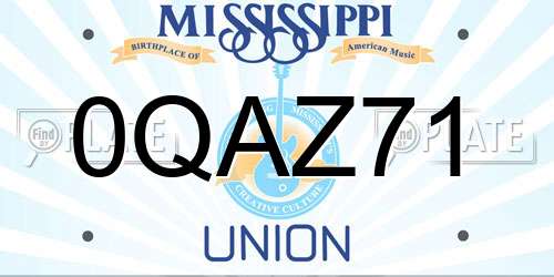 0QAZ71 Mississippi License Plate
