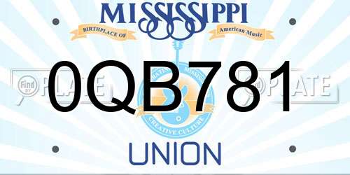 0QB781 Mississippi License Plate