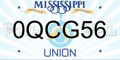 0QCG56 Mississippi License Plate