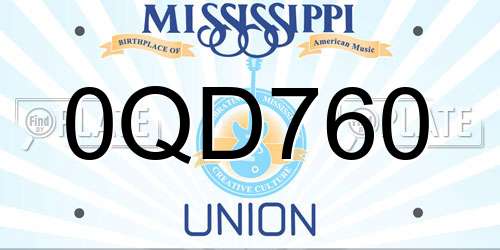 0QD760 Mississippi License Plate