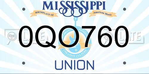 0QO760 Mississippi License Plate