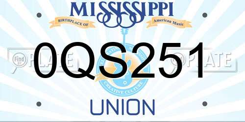 0QS251 Mississippi License Plate