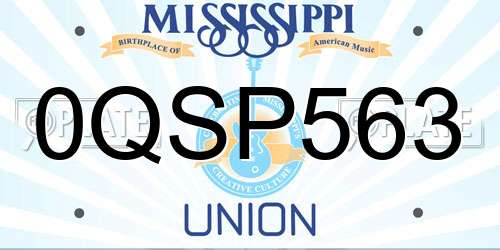 0QSP563 Mississippi License Plate