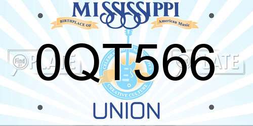 0QT566 Mississippi License Plate