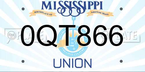 0QT866 Mississippi License Plate