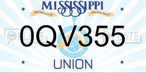 0QV355 Mississippi License Plate
