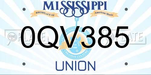 0QV385 Mississippi License Plate