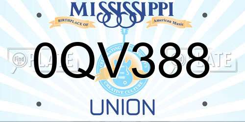 0QV388 Mississippi License Plate