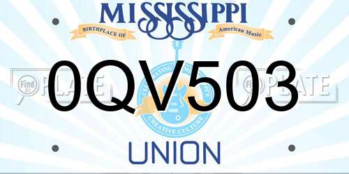 0QV503 Mississippi License Plate