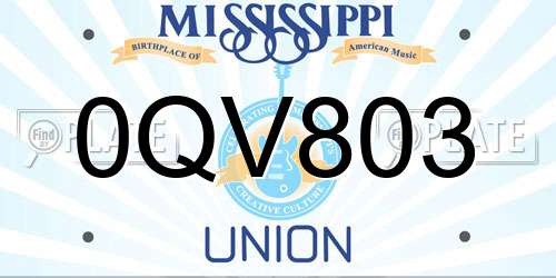0QV803 Mississippi License Plate