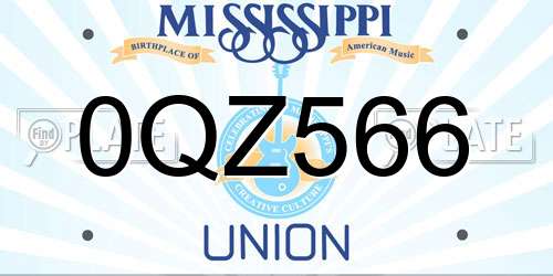 0QZ566 Mississippi License Plate