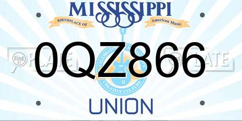 0QZ866 Mississippi License Plate