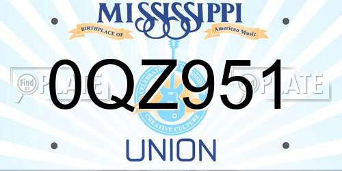 0QZ951 Mississippi License Plate