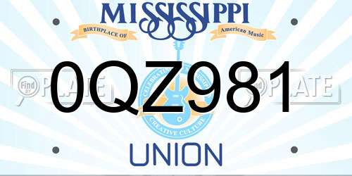 0QZ981 Mississippi License Plate
