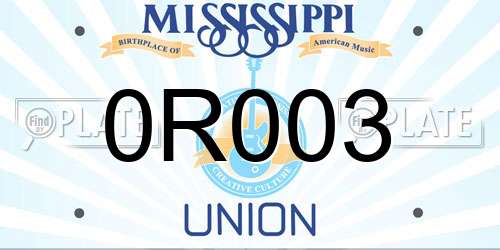 0R003 Mississippi License Plate