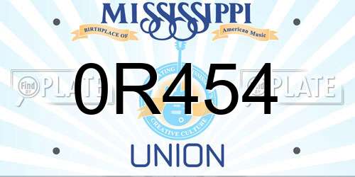 0R454 Mississippi License Plate