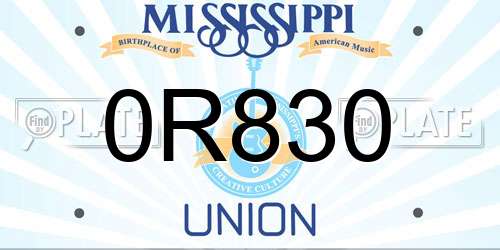 0R830 Mississippi License Plate