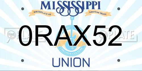 0RAX52 Mississippi License Plate