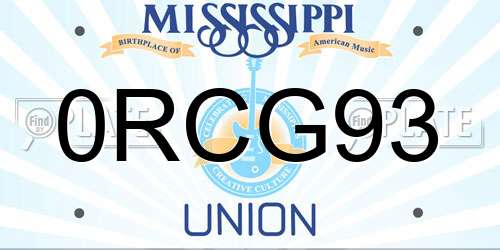 0RCG93 Mississippi License Plate