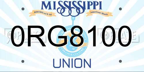 0RG8100 Mississippi License Plate