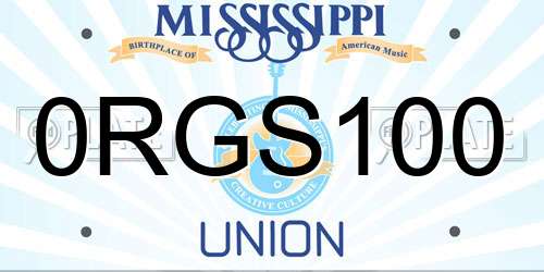 0RGS100 Mississippi License Plate