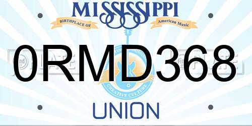 0RMD368 Mississippi License Plate