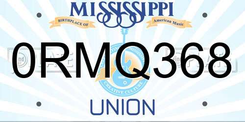 0RMQ368 Mississippi License Plate
