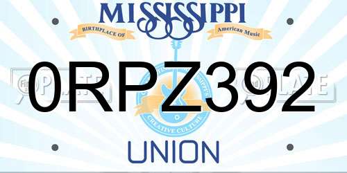 0RPZ392 Mississippi License Plate