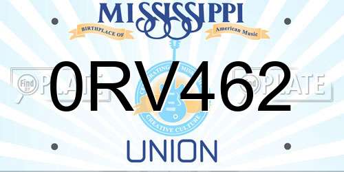 0RV462 Mississippi License Plate