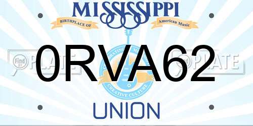 0RVA62 Mississippi License Plate