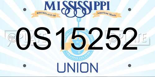 0S15252 Mississippi License Plate