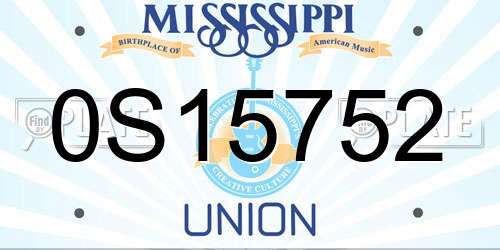 0S15752 Mississippi License Plate