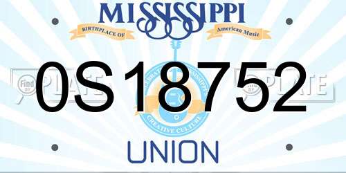 0S18752 Mississippi License Plate