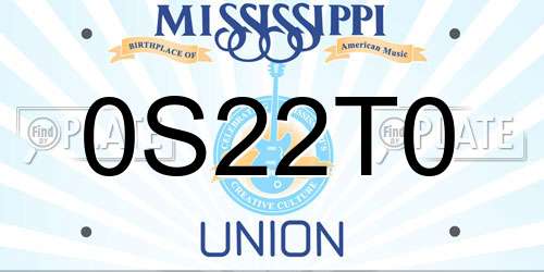 0S22T0 Mississippi License Plate