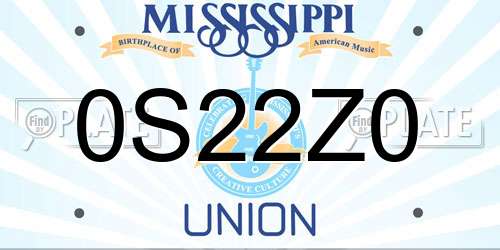 0S22Z0 Mississippi License Plate