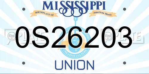 0S26203 Mississippi License Plate