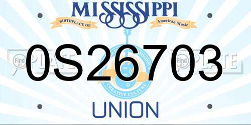 0S26703 Mississippi License Plate