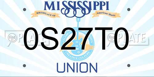 0S27T0 Mississippi License Plate