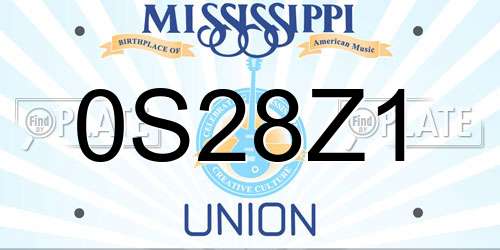 0S28Z1 Mississippi License Plate