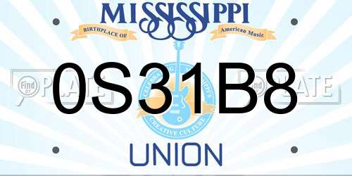 0S31B8 Mississippi License Plate