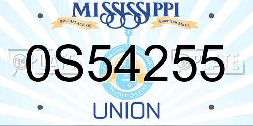 0S54255 Mississippi License Plate