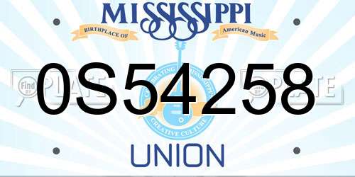 0S54258 Mississippi License Plate