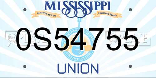 0S54755 Mississippi License Plate