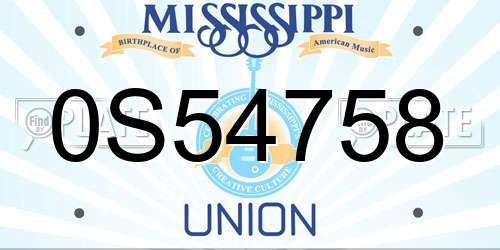 0S54758 Mississippi License Plate