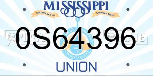 0S64396 Mississippi License Plate