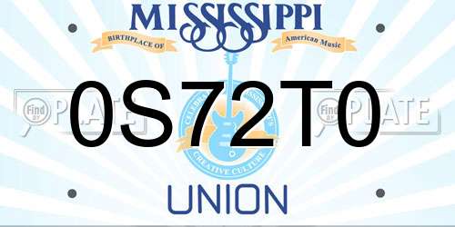 0S72T0 Mississippi License Plate