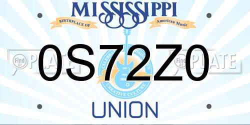 0S72Z0 Mississippi License Plate