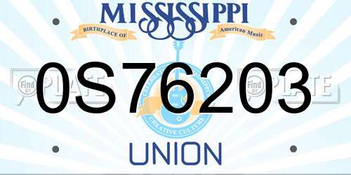 0S76203 Mississippi License Plate