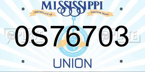 0S76703 Mississippi License Plate